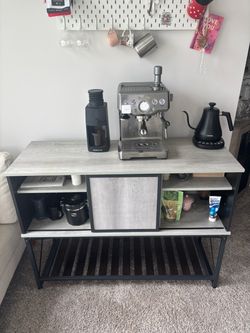 Industrial coffee bar cabinet with sliding door