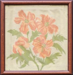 Blooming flowers vintage framed needlepoint tapestry original floral artwork