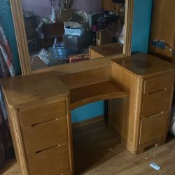 Antique Dressing Vanity. Six Drawers Dove Tail Joints Heavy Good Wood