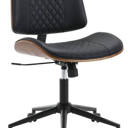 Modern Chair, Armless Small Desk Chair with Wheels, Mid Back, Faux Leather, Black, Office & Reading, 300 lbs Weight Capacity