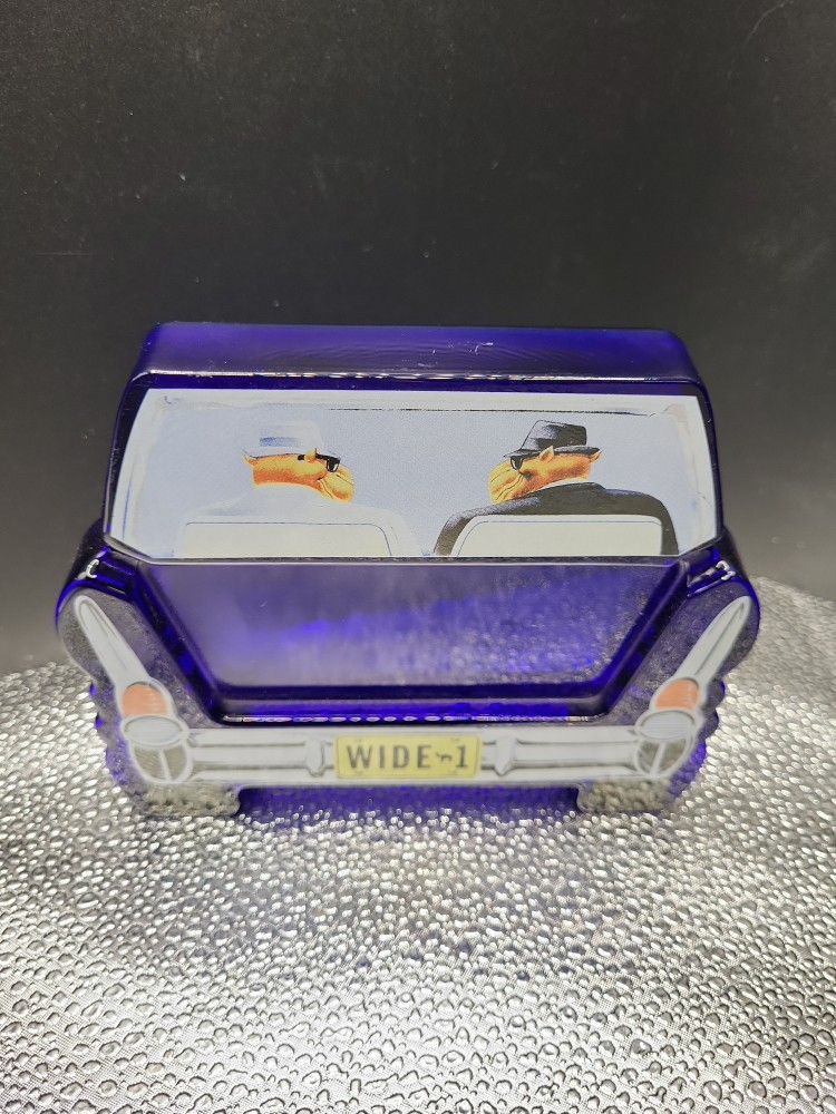 Joe Camel Wide 1 Car Shaped Blue Glass Ashtray Two Sided.