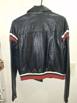 Black Leather Moto Jacket with Stripe Trim