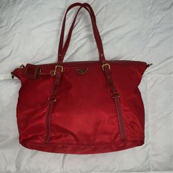 Prada Red Semitracolla Saffiano Leather & Nylon Handbag