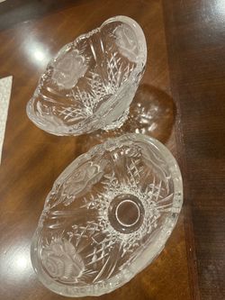 Cut Crystal Glass Bowls with Rose Pattern – Set of 2