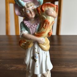 Antique German porcelain spill vase Victorian era theme mold 3390 8.75” lady figurine 1875