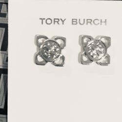 Tory Burch Babylon silver STAR double T LOGO stud minimalist earrings 