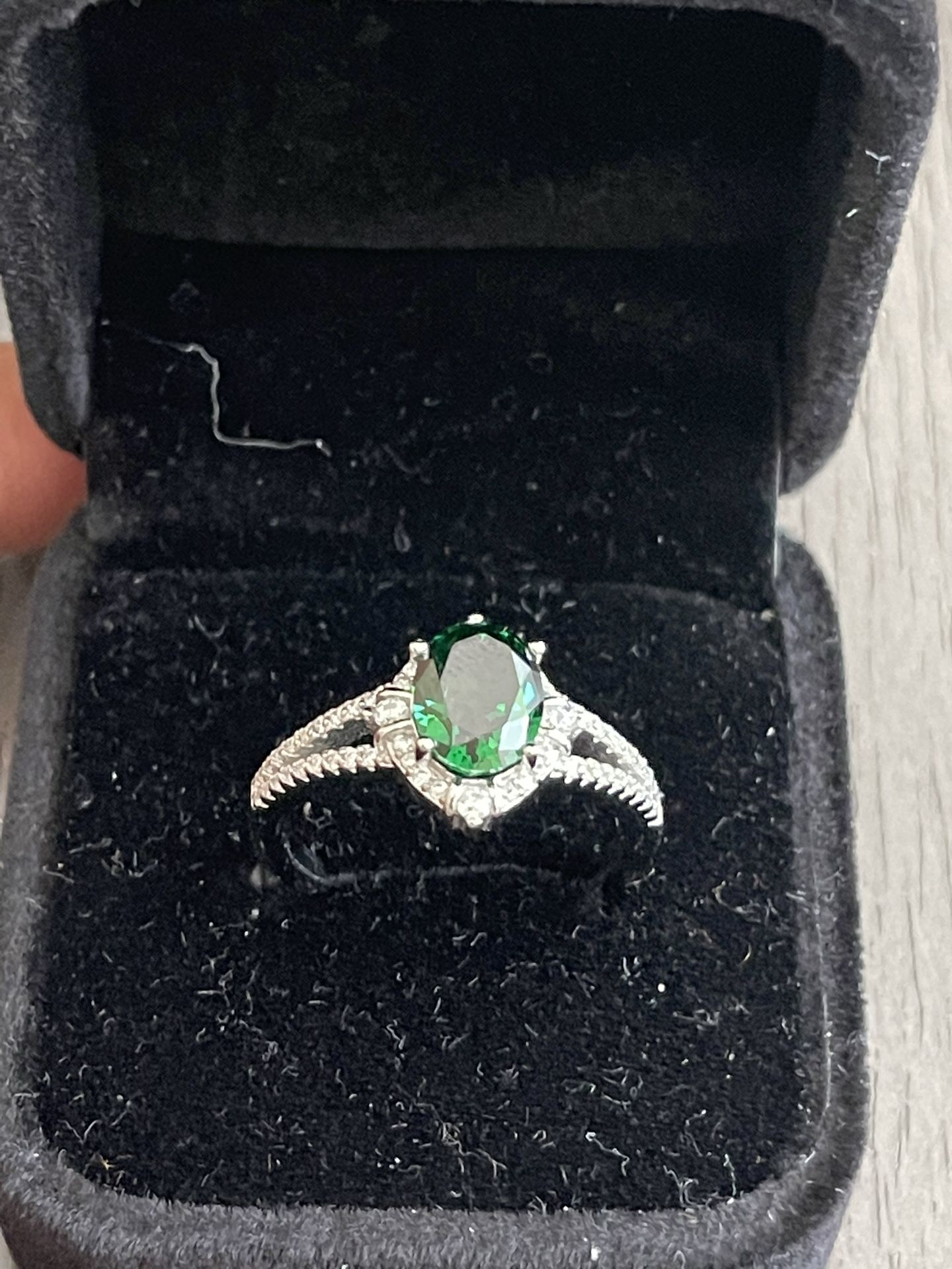 Solid Sterling Silver Emerald Ring Size