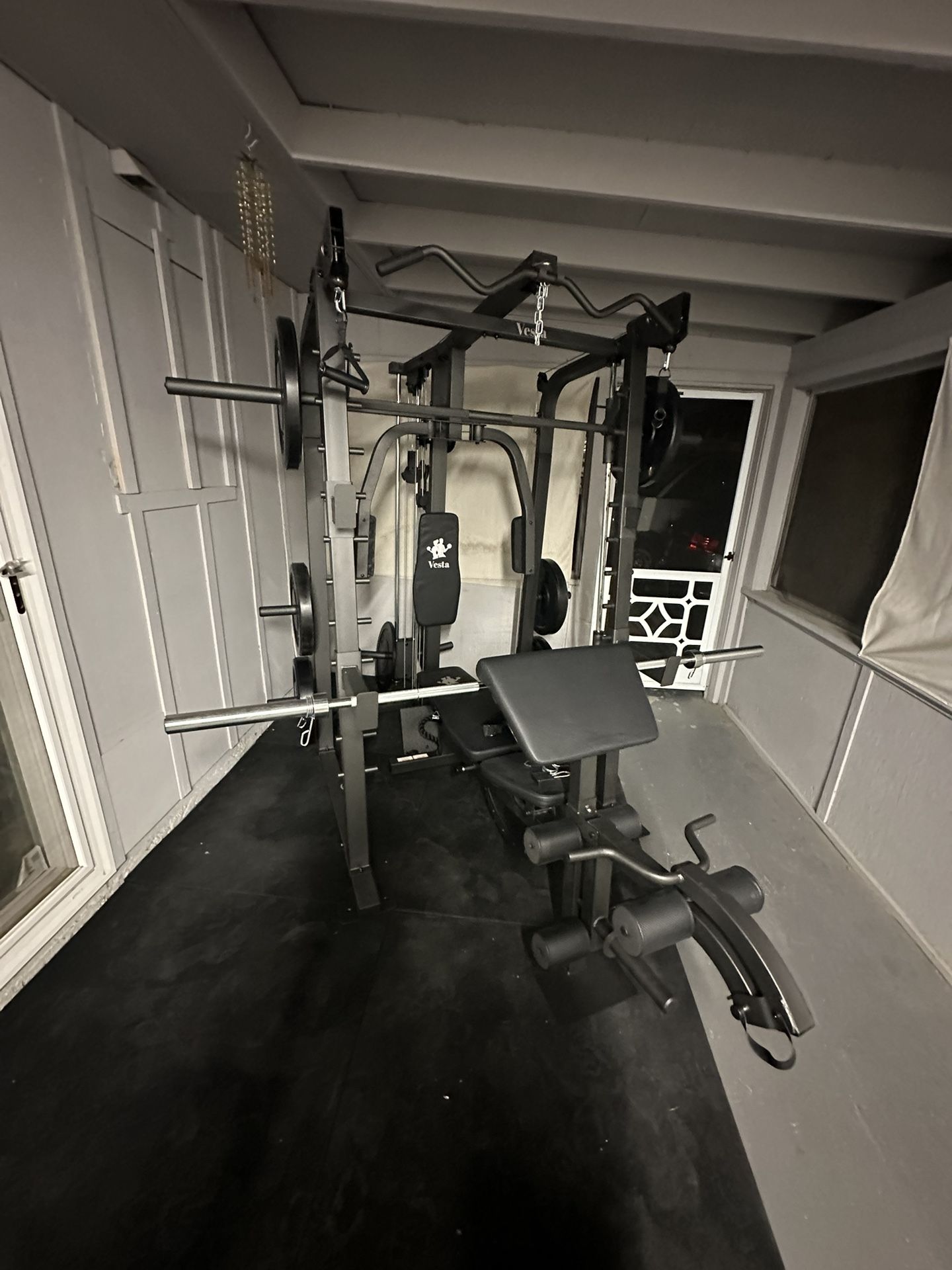 Vesta Fitness Smith Machine 2001 w/Bench Attachment | 230lb Bumpers Weights | 7ft Olympic Bar | Fitness | Gym Equipment | FREE DELIVERY🚚 