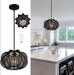 New 12.6” Rattan Pendant Boho Light Fixture Wicker Chandelier Woven Chandelier Dimmable Adjustable