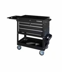 Husky Tool Storage 33 in. W Mechanics Cart with Extended Side Table and Bottle Tray