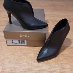 Levity Black Pointed Toe Bootie Heels