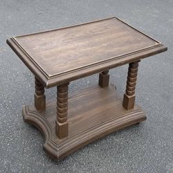 Vintage Mid Century Modern MCM Faux Wood Indoor Outdoor 2 Tier Caster Wheels Porch Patio Deck Side End Accent Mini Bar Tea Cart Rolling Table Stand