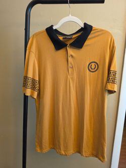 Men's Mustard Polo Shirt with Black Collar Size L