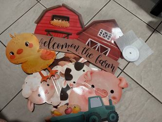 AnyDesign Farm Animal Themed Party Decoration 10Pcs Farm Animal Cutouts Banner Cute Cartoon Welcome Hanging Door Sign for Baby Shower Family Reunion T