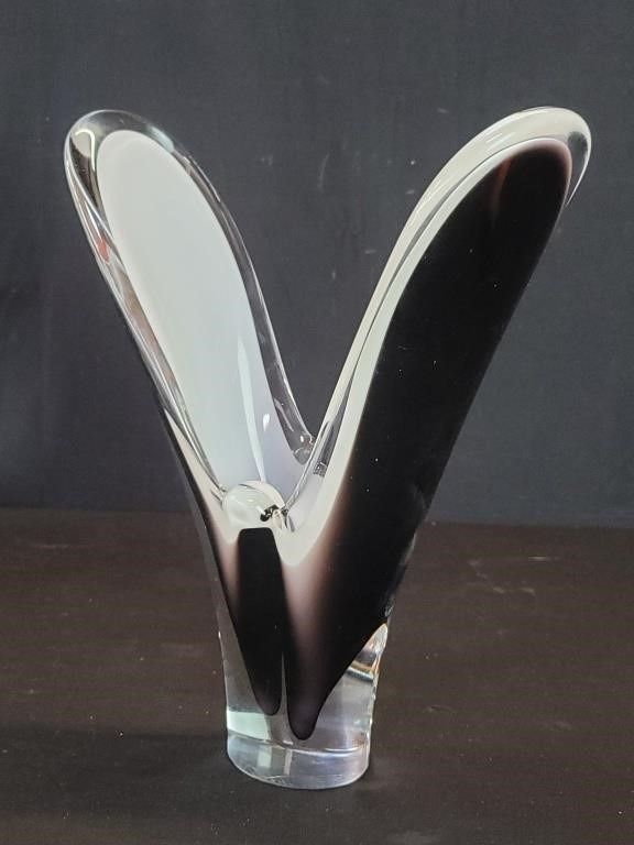 RARE MCM Flygsfors Sweden "Coquille" Art Glass Set - Amethyst Purple Vase and Bowl 1956 And 1961