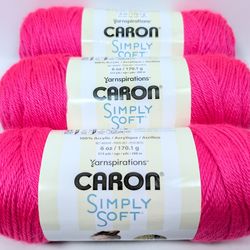 3-Pack Caron Simply Soft Yarn - Neon Pink - 6oz (315 yds) **READ DESCRIPTION**