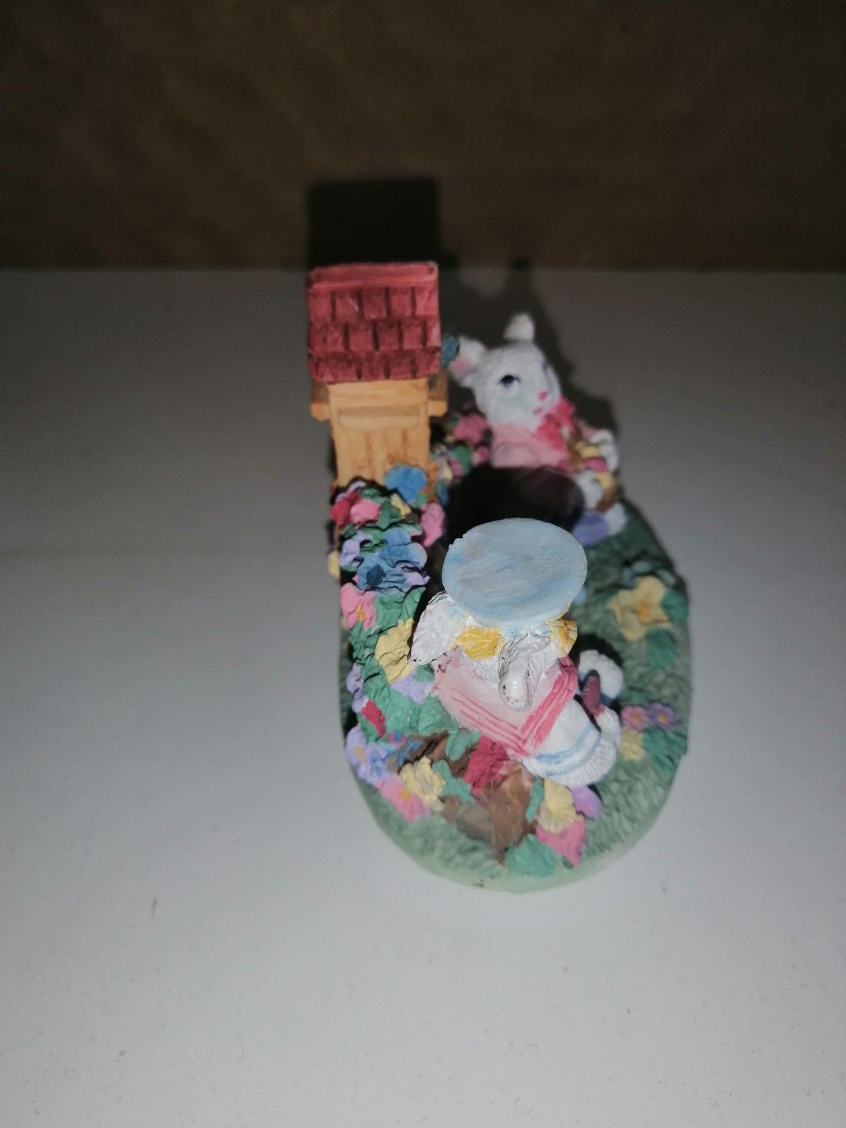 2 Bunnies with Easter Egg Basket and a Tower W4" x H3" x D3"