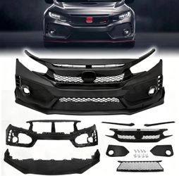 2016-2021 Honda Civic Type R Style Front Bumper Cover Kit with Grille & Lip