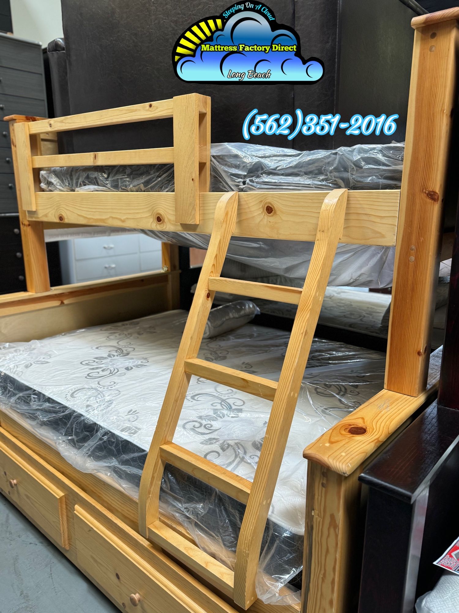 Solid Wood Twin Full Litera Bunk Bed With Mattresses 