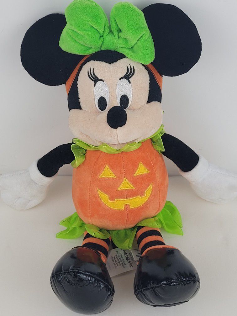 Disney Store Halloween Minnie Mouse Plush 16" Pumpkin Orange Genuine Authentic