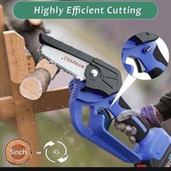 Mini Chainsaw, 4-Inch Battery Powered Electric Chainsaw Cordless with 2 Batteries 2 Chains, 21V 2000mAh Rechargeable Handheld Mini Chain Saw with Secu