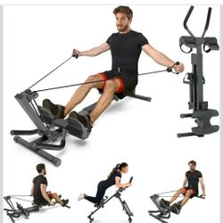 4-in-1 Rowing Machine, Foldable Rowing Exercise Trainer, Multi-Function Rower Ab Fitness Equipment