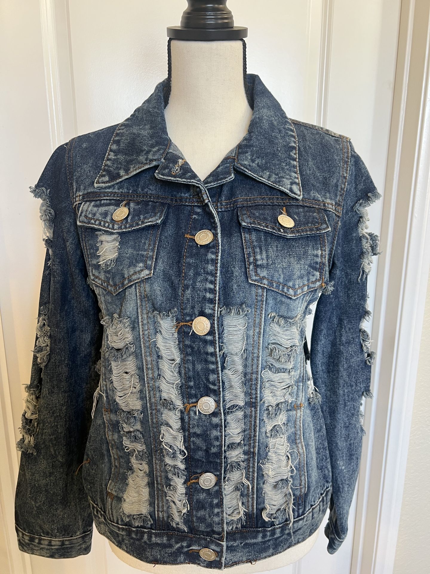 Youth XL Distressed Denim Jacket