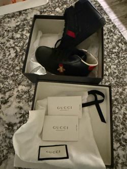 Gucci Kids Ace High-Top Sneakers with Bee and Web Stripe, Size 23