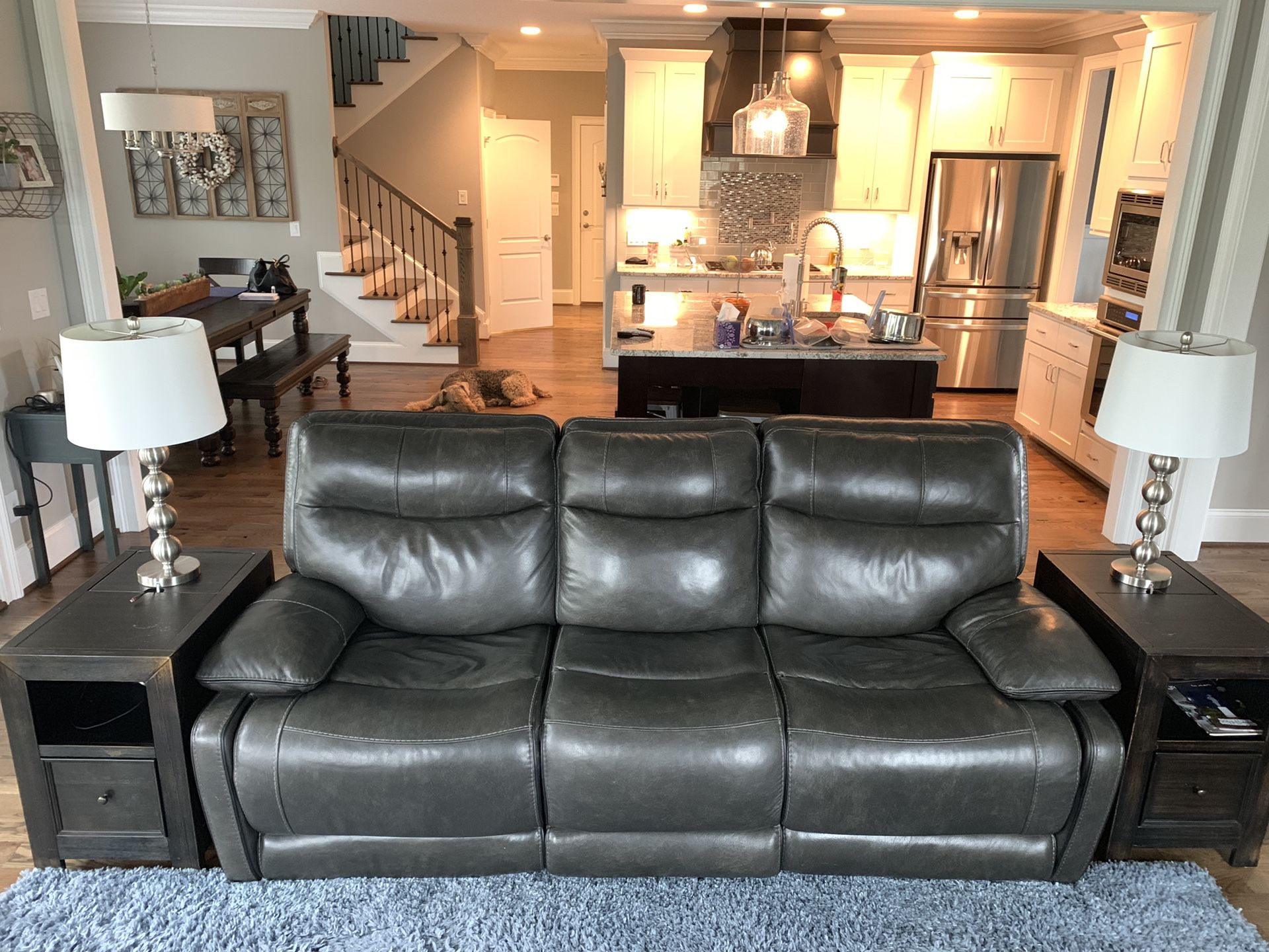 Reclining Leather Sofa, End Tables & Lamps ALL for $500