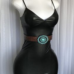 Western Turquoise Faux Stamped Leather Belt
