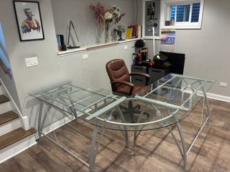 L-Shaped Glass Top Office Desk
