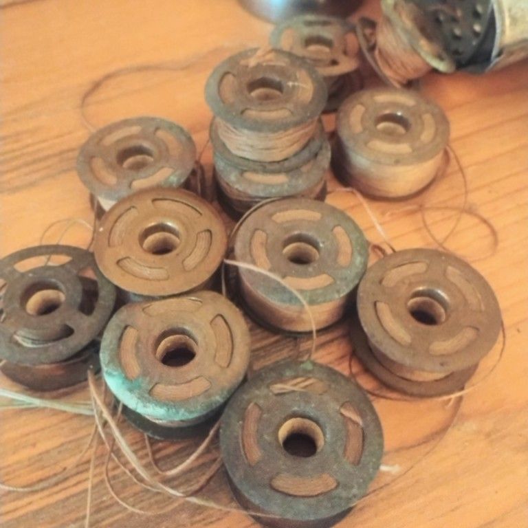 Copper Sewing Machine. Bobbers