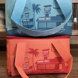 Trader Joe's Set of 2 Mini Insulated Bag Peach & Blue Tote Bags Sold Out