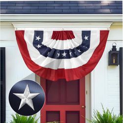 2x4 Ft American Pleated Fan Flag Embroidered Star, American Flag Bunting Patriotic Half Fan Bunting Flag, Bunting Flags Indoor Outdoor for 4th of July