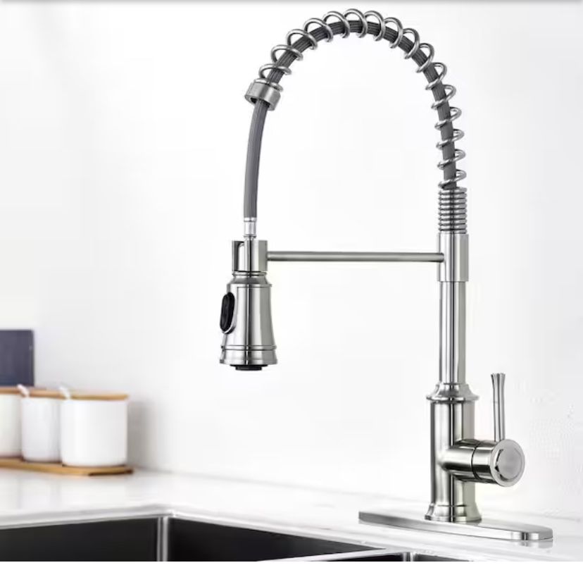 ruiling Spring Single-Handle Pull-Down Sprayer Kitchen Faucet with 2 Spray Mode in Stainless Steel