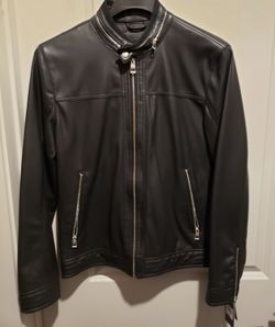 Guess Men's Leather Jacket Black (Size M)
