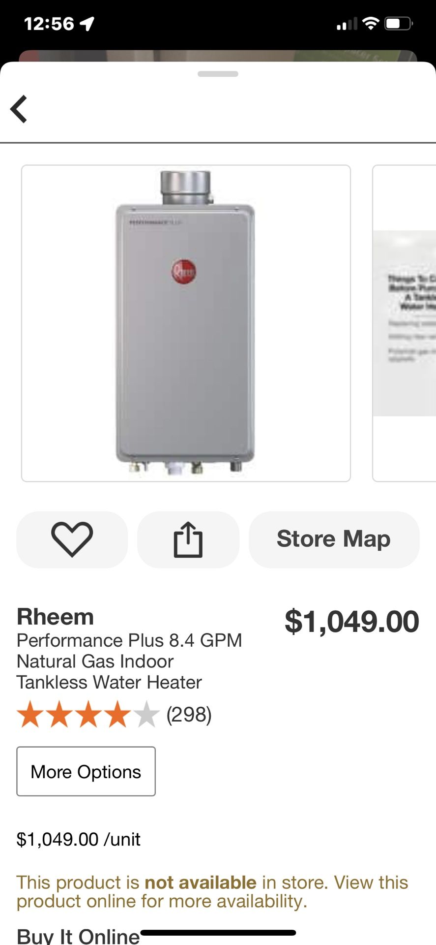 Rheem Performance Plus GPM Natural Gas Indoor Tankless Water - Main Image