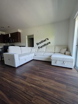 Modular Sectional Convertible bed, Storage sofa, Storage Chaise, Beige Corduroy fabric, USB Port, New Especial price
