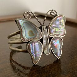 Vintage Butterfly Cuff Bracelet - Silver & Mother-of-Pearl