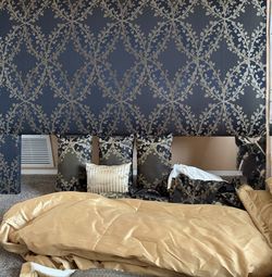 custom king headboard, comforter, pillows, shams and extra fabric