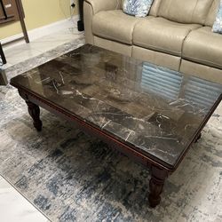 Cherry Wood Marble Coffee Table