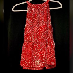 Pink Rose - Red Paisley Halter Tank