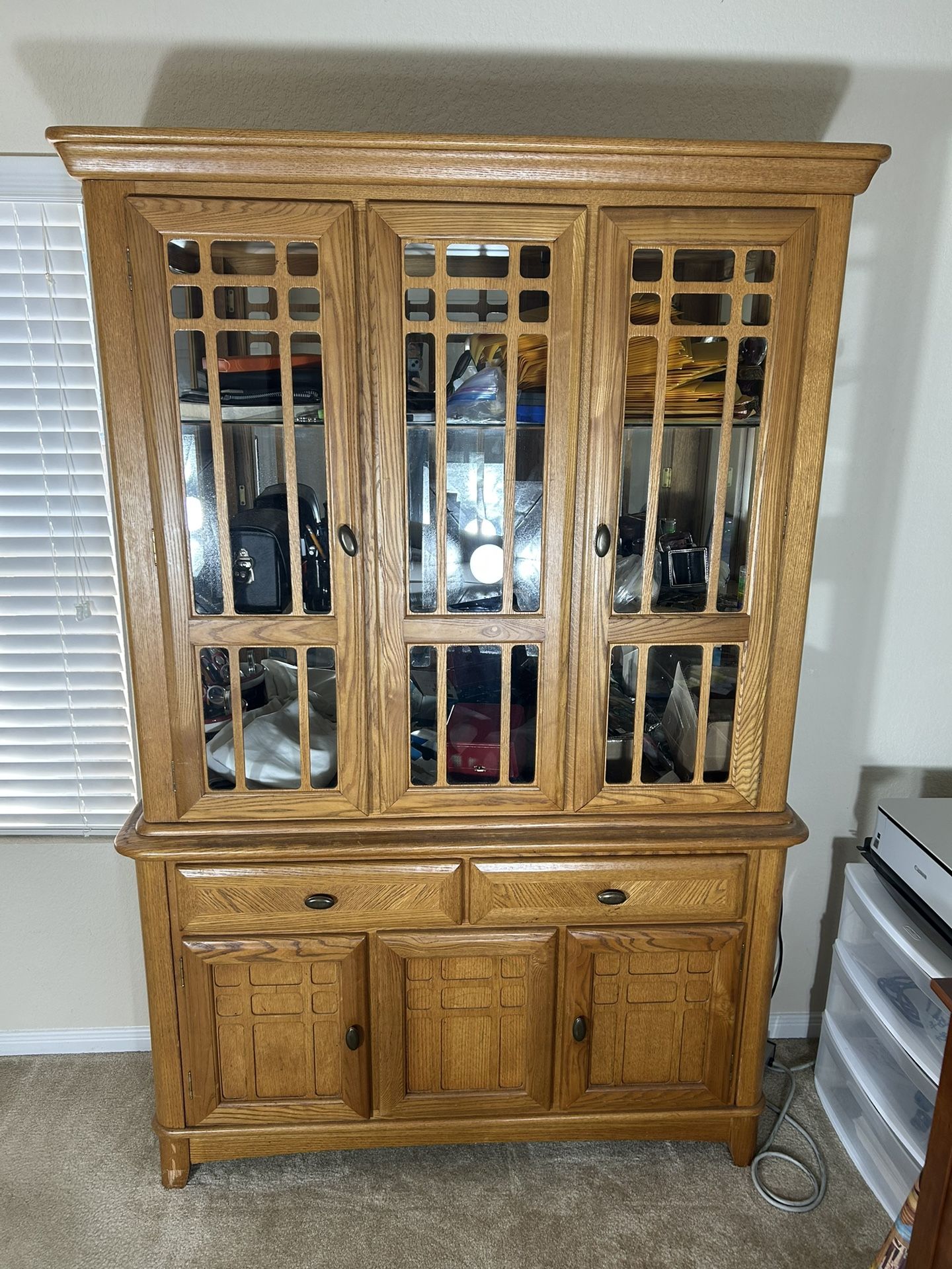 Traditional Wooden Display Cabinet Glass Shelving Lighted 80” Tall