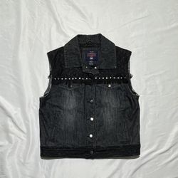 Western Denim Jean Fringe Sleeveless Outwear  Vintage Style Vest size large