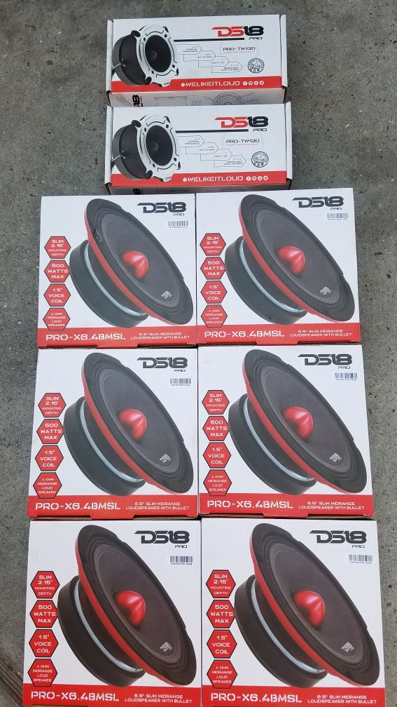 ds18 audio pro mids door speakers sizes ( 6.5 / 6 1/2 / 6 3/4 ) super loud ! $35 each / cada una