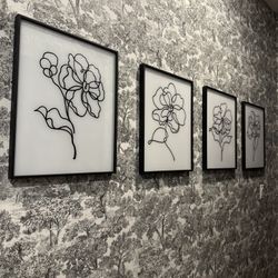 Set Of Four Flower Prints On Glass