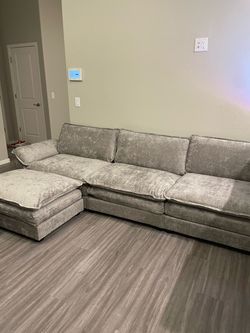 Gray Velvet Sectional Sofa with Chaise