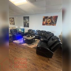 3- Pieces Black Breathing Leather Recliner Sofa set