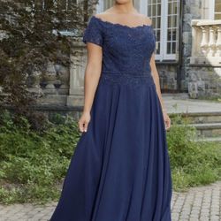 Morilee MGMY Size 18 Beaded A-Line Evening Gown – Navy Chiffon