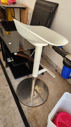 White Adjustable Bar Stool with Chrome Base